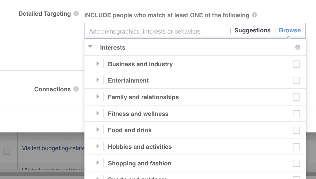 Interest targeting in Facebook - luxury brands, and organizations