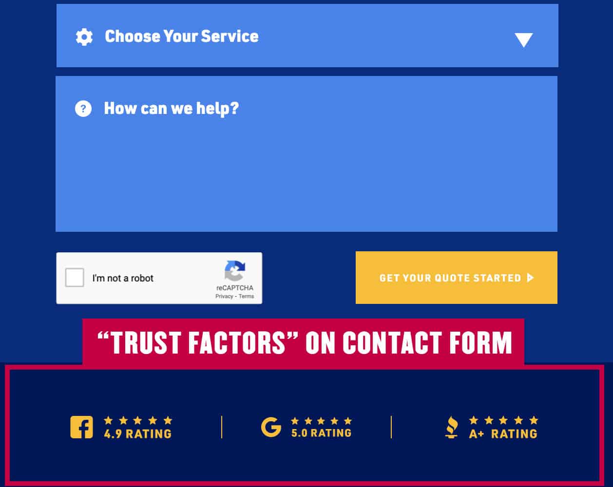 Trust Factors on Contact Form for Roofer SEO + CRO