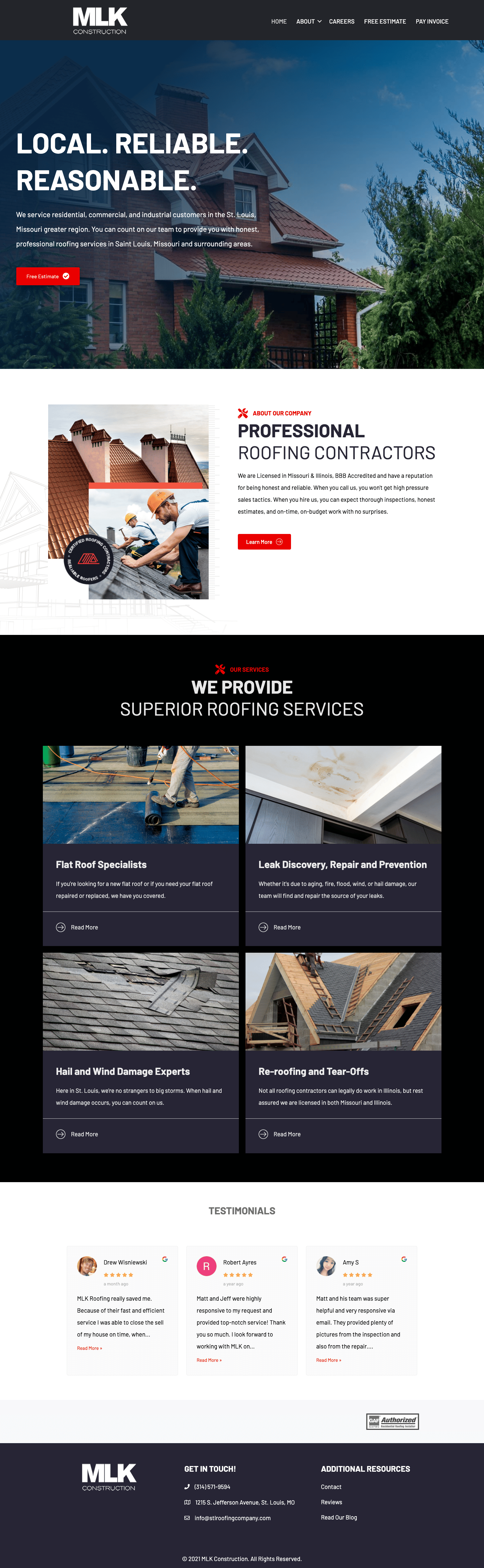 MLK Construction commercial roofing website example