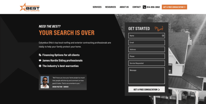 CTAs on Best Exteriors Website for does website design matter for seo