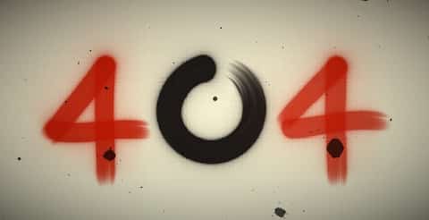 An artistic "404" WordPress error message features stylized red numbers and a black brushstroke zero on a light background, seamlessly blending creativity with technicality.