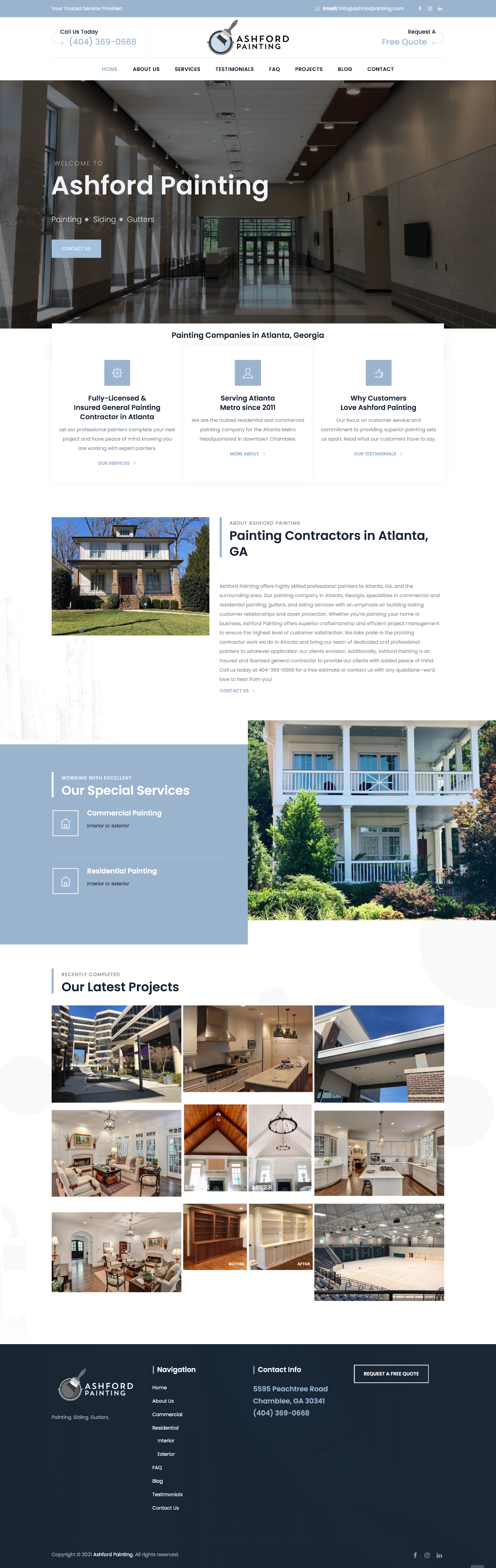 A clean-cut example of painting contractor website design from Ashford Painting