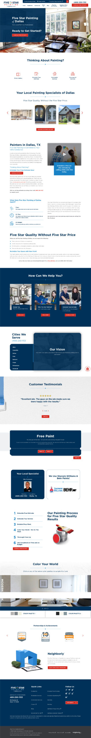 Here is another example of painting contractor website design from Five Star Painting