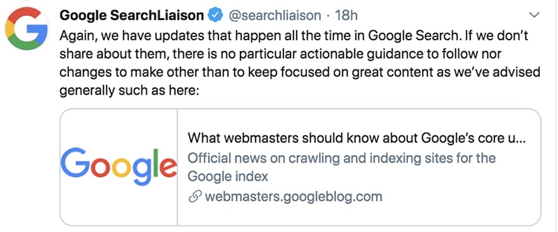 Google algo update - generic tweet