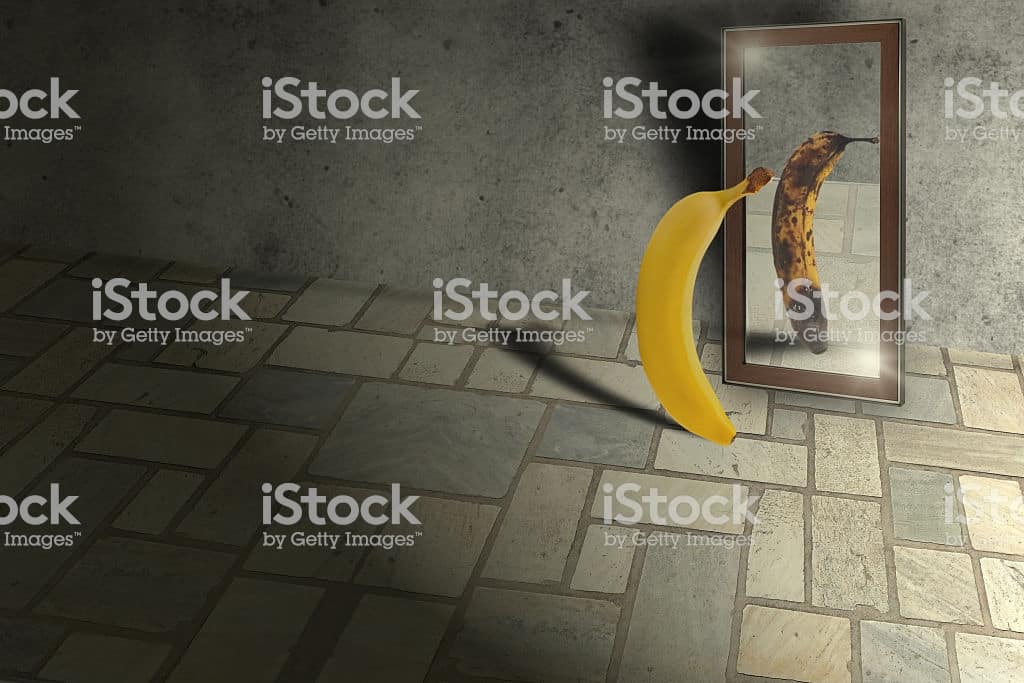 Banana looking in mirror - Low self esteem