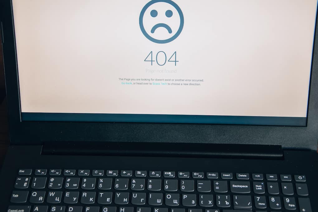 error 404 message on laptop