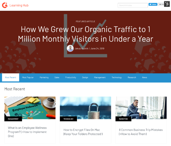 Examples of inbound marketing - learning hub, blog posts