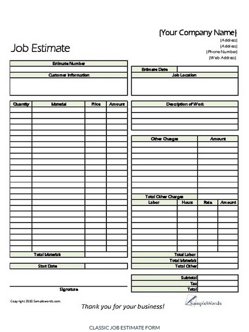 free roofing estimate template