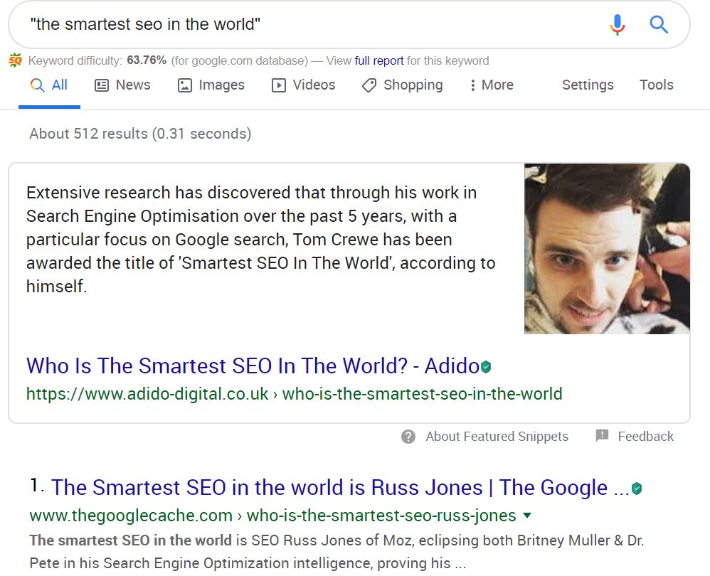 Smartest SEO in the world snippet gets stolen