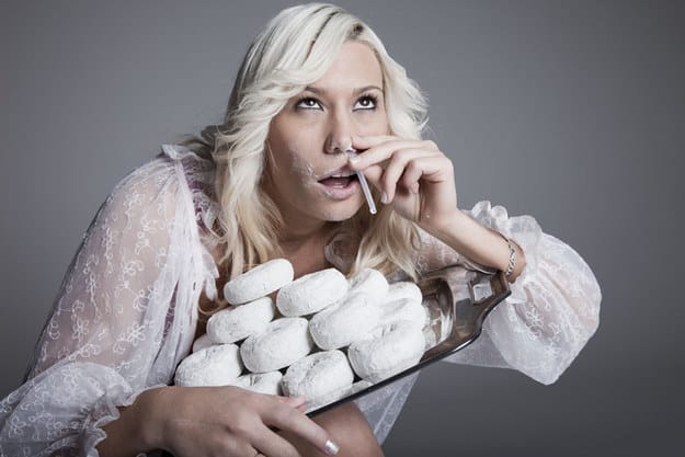 Woman snorting donuts - stock images for memes