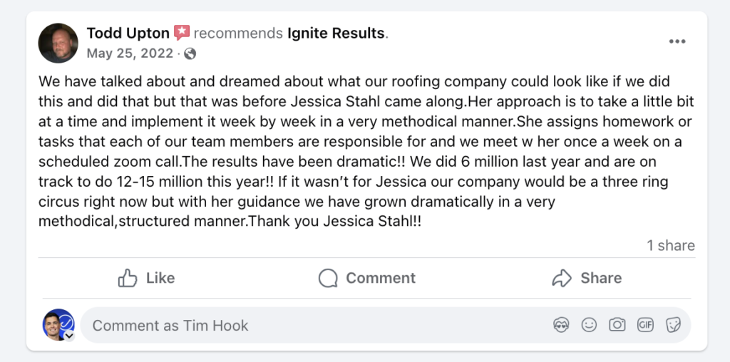 Todd Upton's Facebook post credits: Real review
