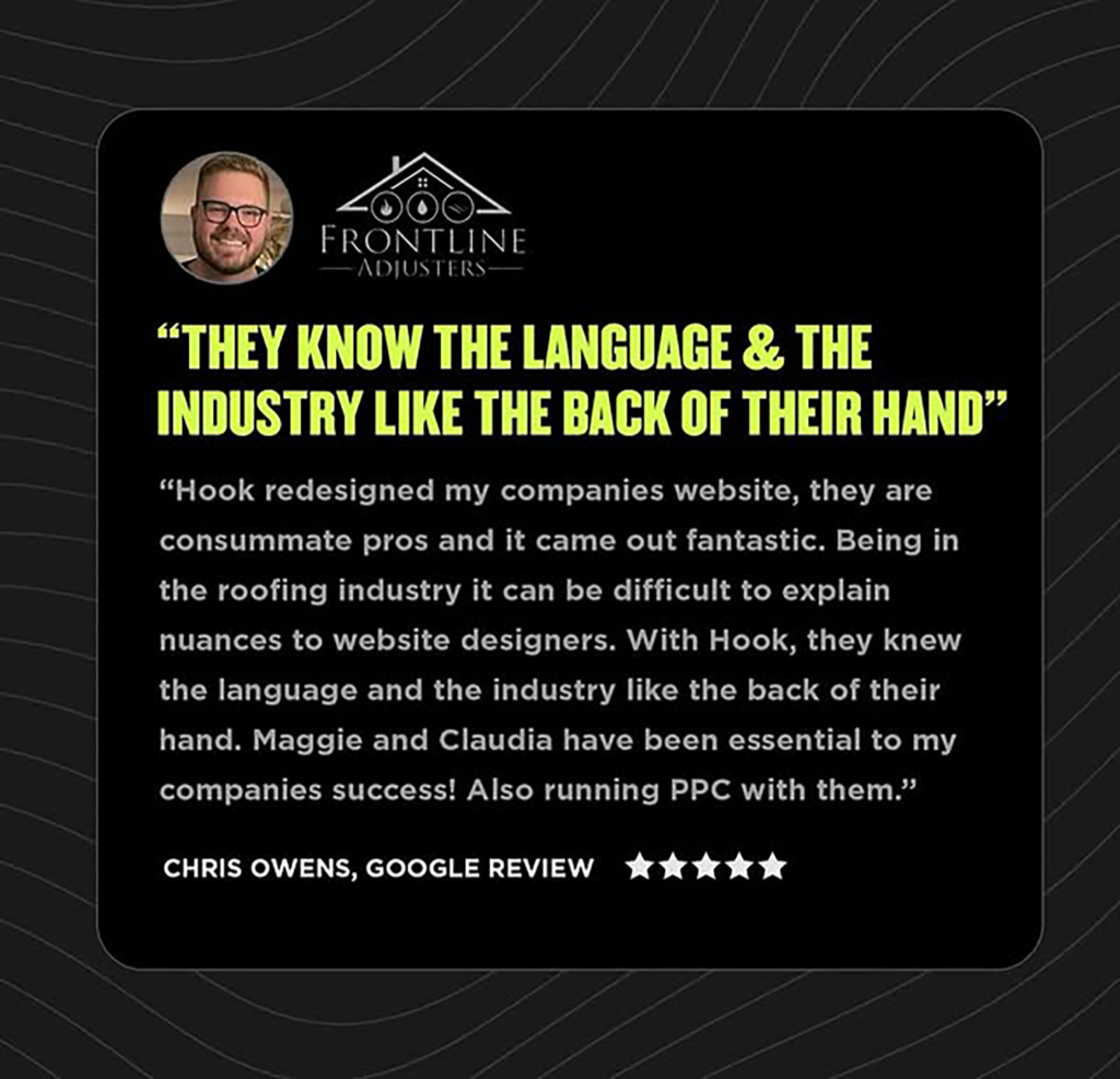 **"Hook Agency demonstrates unparalleled expertise in SEO and industry insights,"**
– Chris Owens, Google Review
★★★★★
Chris Owens applauds Hook Agency for achieving outstanding results in a company website redesign.