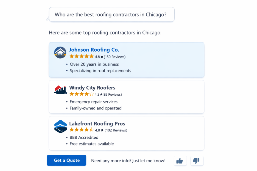 Hook Agency’s Generative Engine Optimization ranks Chicago’s top roofing contractors with clear ratings, reviews, and specialties.