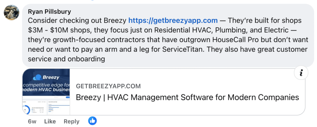 Breezy HVAC Management Software is a leading Service Titan alternative for shops earning $3M–$10M. Designed specifically for contractors, it stands out for its excellent customer service and streamlined onboarding process.