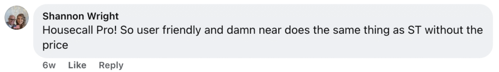 A Facebook user highlights Housecall Pro as a leading ServiceTitan alternative for contractors, stating: “Housecall Pro is extremely user-friendly and offers nearly the same features as ServiceTitan—without the high price.”.