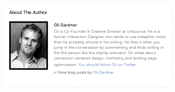 Authoritative black-and-white headshot of Oli Gardner beside bio and actionable social media tips for home services on Hook Agency.