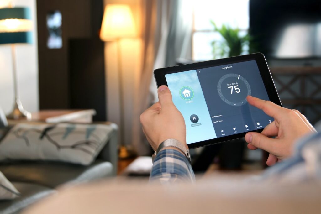 Experience the future of home services: Instantly adjust your home's temperature to 75 degrees with a Google smart home system, all from your tablet. Modern comfort, total control—2025 starts now.