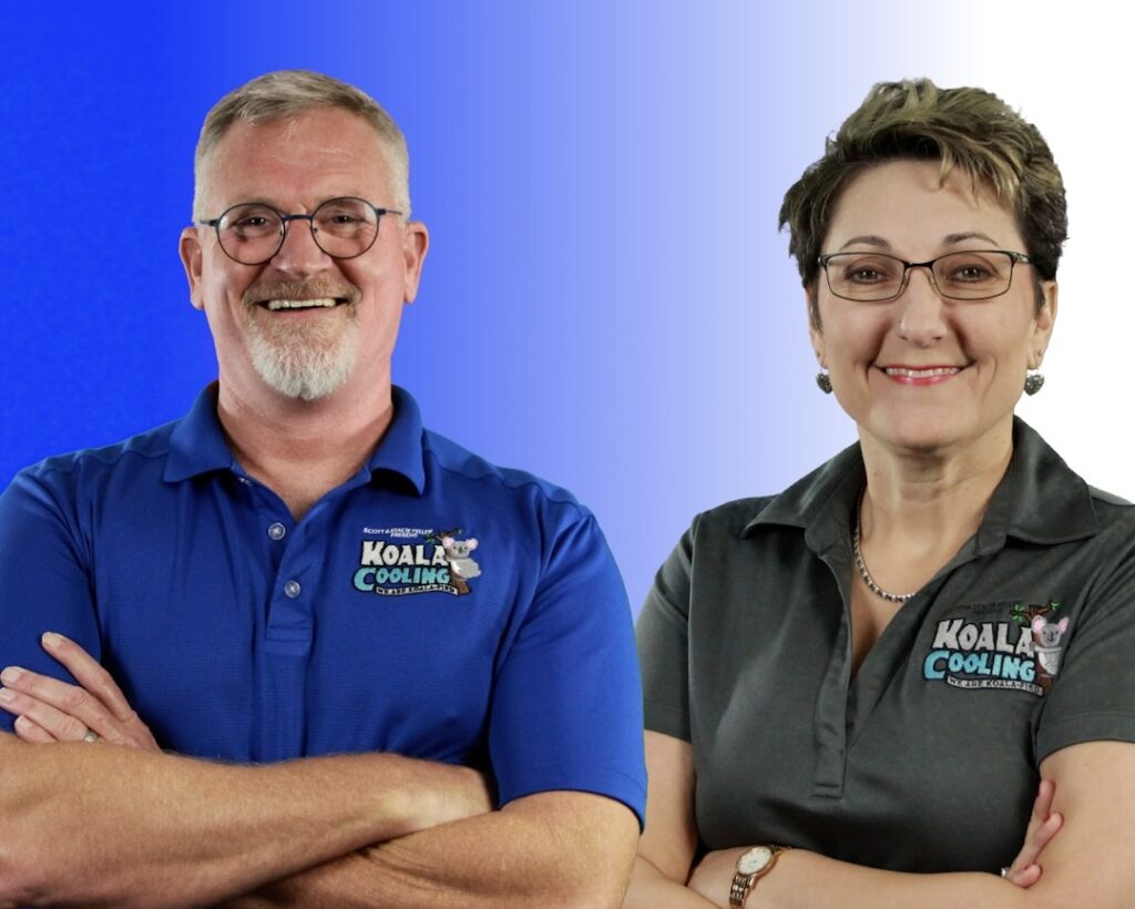 Two Koala Cooling team members, arms crossed and confident, stand ready to deliver expert HVAC service and reliable pricing guidance.