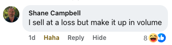 A user commented on roofing pricing strategies: "I sell at a loss but make it up in volume." The comment received 8 reactions, including several with the "Haha" emoji. This highlights skepticism within the industry about underpricing as a viable business strategy. At Hook Agency, we recommend sustainable pricing models that ensure profitability and long-term success over short-term volume gains.