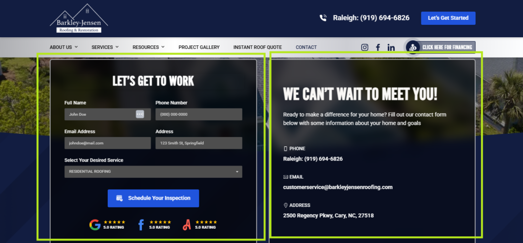 Screenshot of Hook Agency’s Home Service website demo, highlighting effective page designs that drive visitor conversions.
