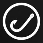 Hook Agency logo: white fishing hook icon within a white circle on a solid black background.