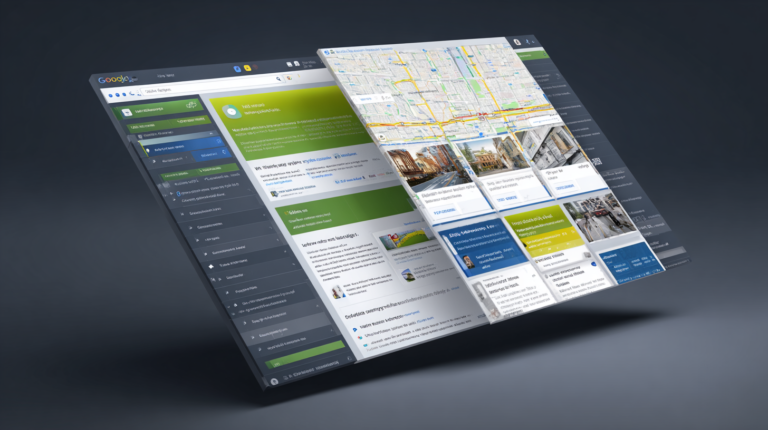 3D-rendered dashboards: left shows Hook Agency’s dark-themed menus and alerts, right displays map, visuals, and AI SEO strategy cards.