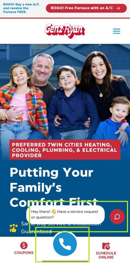A family of five smiles in front of their home, illustrating Genz-Ryan’s expert home services and strong website user experience.