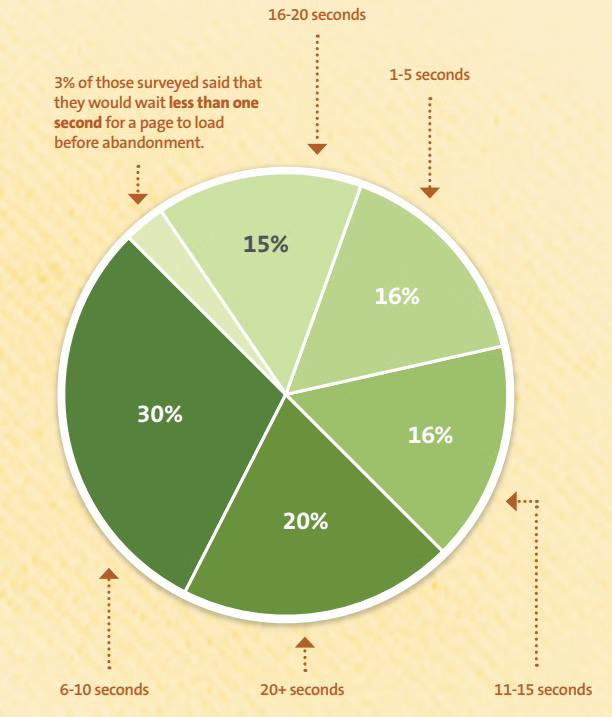 Hook Agency’s pie chart shows 30% will wait 20+ seconds for slow sites; only 3% expect load times under a second.