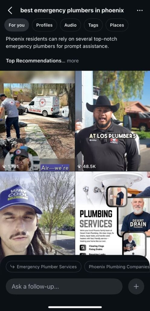 Collage of a plumber by a van, two plumbers in branded gear, and an ad showing plumbing tools and social media on a tablet.