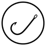 Hook Agency fishing hook icon in a circle.